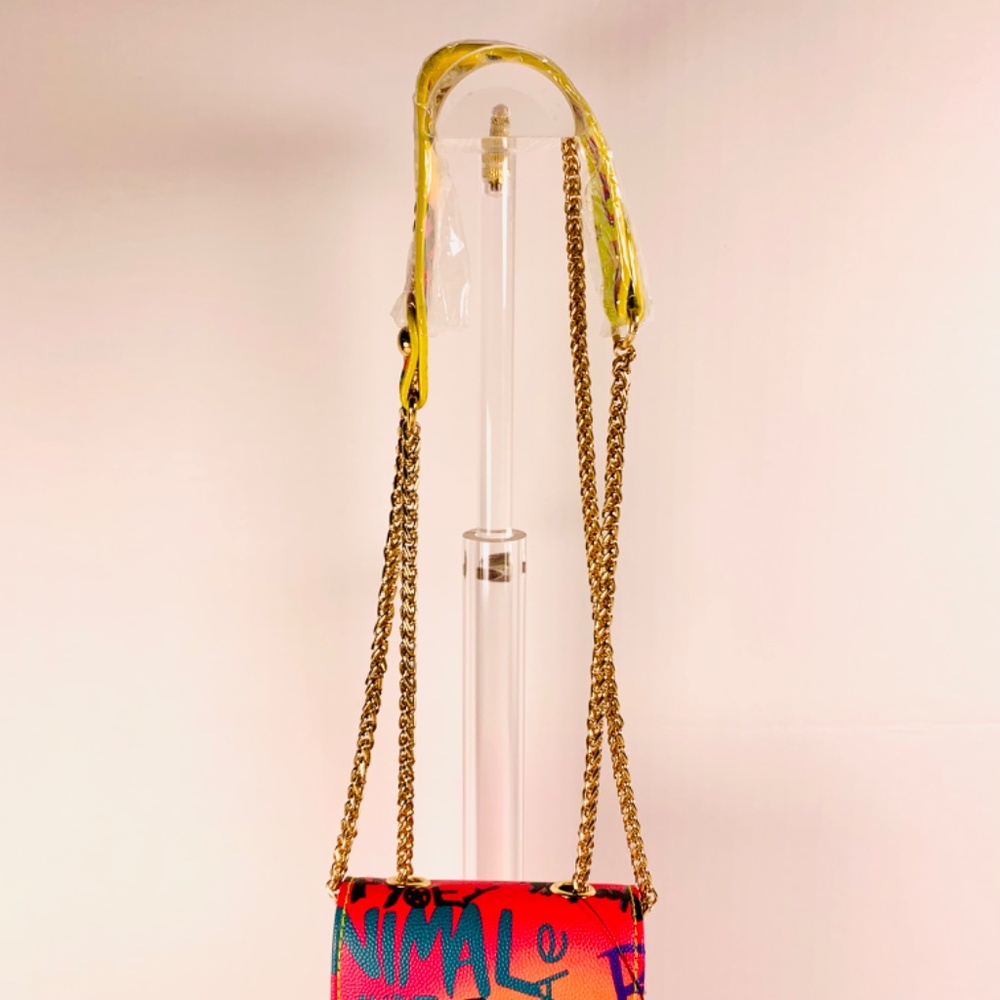 Hello 3AM graffiti streetwear gold tone chain pink blue orange black crossbody - Picture 7 of 16